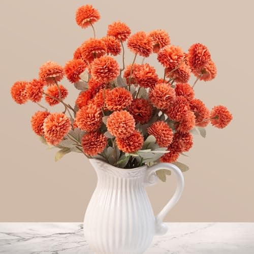 ROLPPYAF 10pcs Fake Flowers with Stems Artificial Mums, Faux Flowers for Vase for DIY Wedding Bouquets Centerpieces Vase Home Table Arrangements Boho Decor Kitchen Decoration, Burnt Orange - Image 1