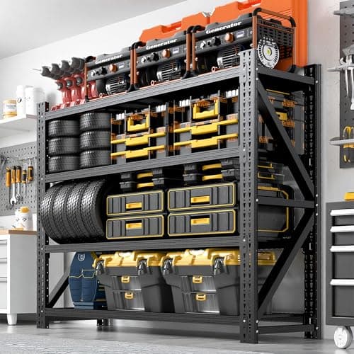 BIZOEIRON Heavy Duty Garage Storage Shelves 5000LBS Capacity, 71" Wide Metal Garage Shelving Units, 4-Tier Large Industrial Shelving for Shop Warehouse Basement Factory, 71" W x 24" D x 69" H - Image 1