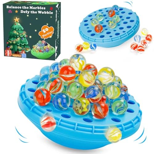 YUOIOYU Marble Balance Game - 50 Colorful Marbles with Built-in Storage, Fun Family Challenge for 1-4 Players, Educational Toy for Kids & Adults, Perfect for Parties, Travel & Birthday Gifts (Blue) - Image 1