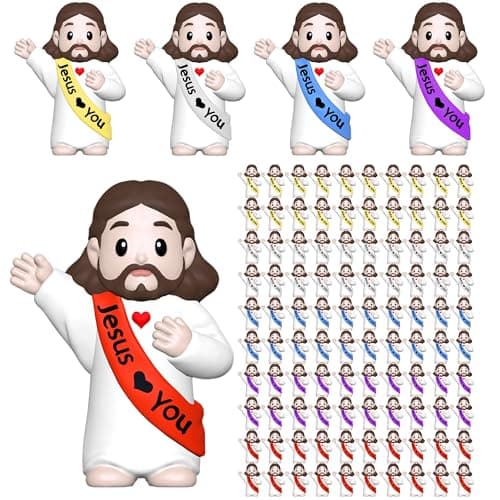 100 PCS Little Jesus Figures,Mini Jesus Figurines - Tiny Statues for Easter Egg Stuffers,Religious Gifts,Parties,Baptism Gifts,Multicolor Miniature Decorations,Hide and Seek Figurines(Heartfelt) - Image 1
