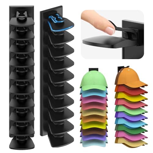 Volnamal Hat Organizer for Baseball Caps, 2 Pack Hold Up to 40 Hats, Hat Rack for Wall Space Saving, Hat Hanger w/Strong Adhesive Hat Storage Holder Display for Closet Door and Wall (Black) - Image 1