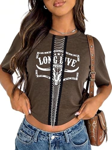 Chulianyouhuo Cowgirl Shirts for Women Long Live Shirt Western Cowboy Graphic Shirts Country Music Top Tees - Image 1