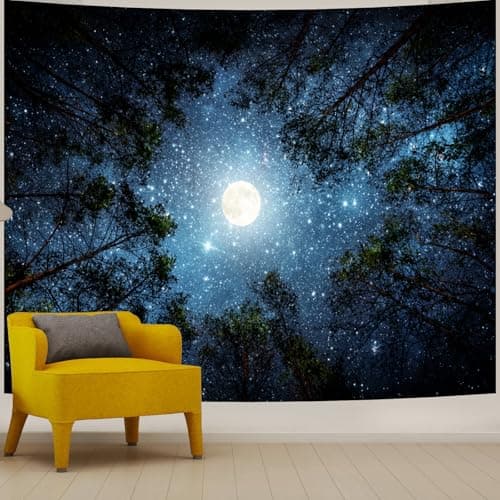 Extra Large Galaxy Forest Tapestry for Bedroom Ceiling, Big Space Night Starry Sky Blue Tapestry Aesthetic, Oversized Milky Way Moon Stars Backdrop Wall Hanging for Dorm Living Room Decor (98"X118") - Image 1