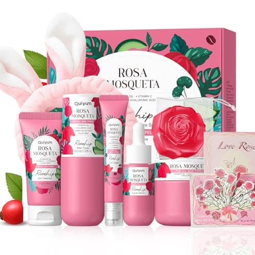 QUIYUM Skin Care Set, with Natural Rosehip Oil, Vit C & E Skincare Kits, Restore Skin Elasticity, Refine Texture, Even Tone, Moisturizing, Glow Up, for All Skin Types, Mother's Day Birthday Gift, 8Pcs - Image 1