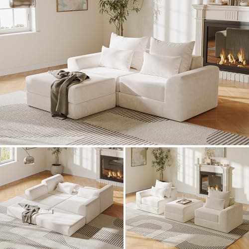 SOFA-IN-BOX Modular loveseat with Ottoman, L-Shape Boneless Couch, Customizable Sectional Couch, Free Combination Design Sleeper Sofa, Cloud Mist - Image 1