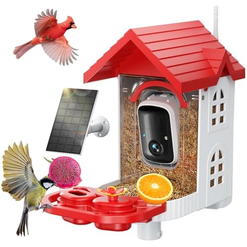 SV3C Bird Feeder with Camera, Smart Bird Feeder Camera with AI Identify BirdSpecies, Solar Powered, Instant Alerts, 2K HD Video, Various DIY Addons, 2.4G WiFi, Gift for Mom Dad and Birdlover (Red) - Image 1