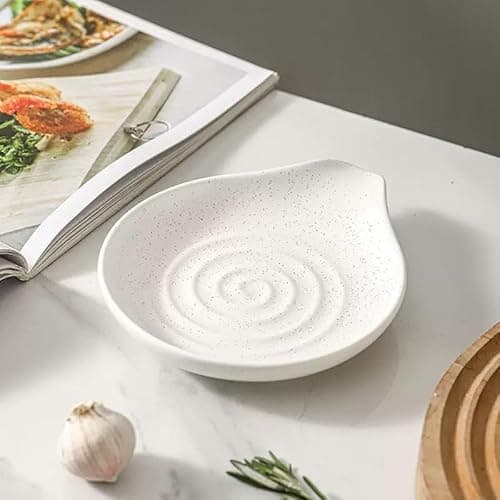 6-Inch Ceramic Spoon Rest - Heat Resistant, Non-Slip for Kitchen Utensils, Spoon Holder Stovetop, Dishwasher Safe - Elegant Spiral Design White, New Year Housewarming Gift - Image 1