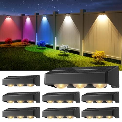 NIORSUN Solar Fence Lights,8 Pack Solars Deck Light,RGB Color,Outdoor Bulb Waterproof Led IP65,Power Patio Lamp with Lenses for Outside/Backyard/Railing/Yard(Black) - Image 1