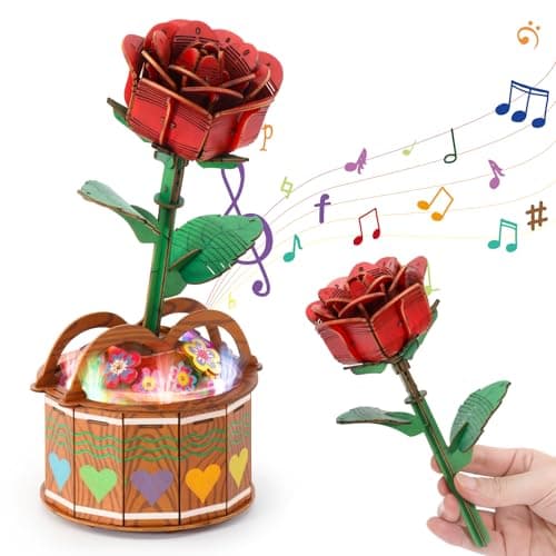 MIEBELY 3D Wooden Puzzles for Adults, Light Up 3D Puzzle Flower Rose Building Puzzle with Music Box, 216 pcs Craft Birthday Gift for Adult and Teen - Image 1