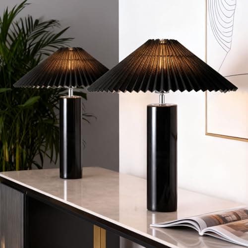 EOEYYOYB Ceramic Table Lamps for Bedroom Set of 2, Adjustable Shade Lamps for Night Stands, Modern Cylindrical Nightstand Table Lamps 5W E26 for Bedroom Bedside Buffet, Black - Image 1