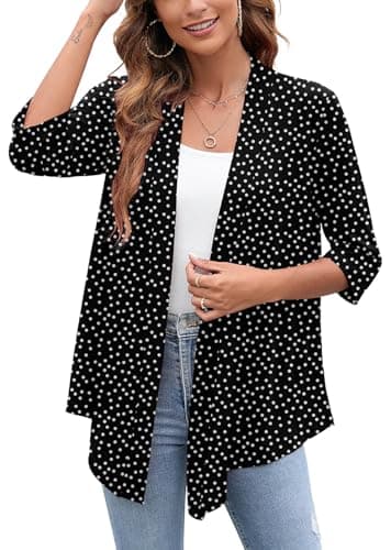 Heymoments Cardigan for Women Polkadots Black XX-Large Draped Open-Front 3/4 Sleeve Lightweight Casual Soft Drape Summer Fall Kimonos Cardigans - Image 1