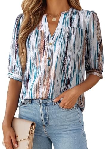 Dokotoo Spring Tops for Women 2026 Short Sleeve Button Down Shirts Dressy Casual Blouses Dress Shirt Office Work Clothes Business Casual Tops Boho White Shirt Medium - Image 1