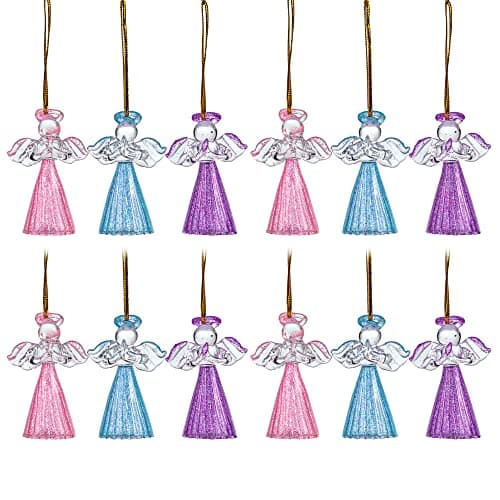 12pcs Glass Gold Angel Ornaments Guardian Angels Christmas Tree Ornaments 2.1" Colorful Mini Hanging Spun Angel for Christmas Season Holiday Decor - Image 1
