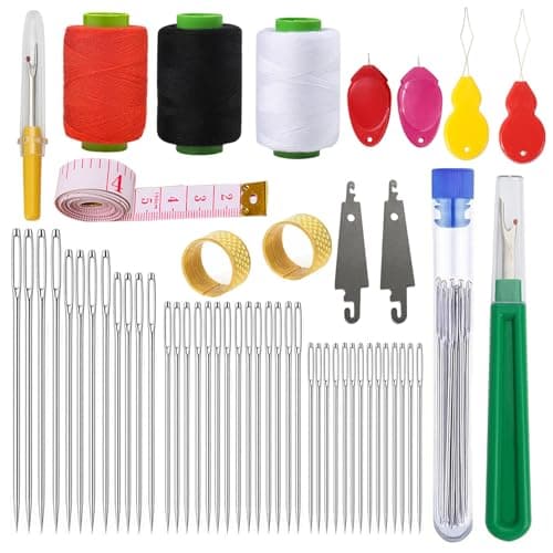 54PCS Big Eye Sewing Needles Kit 5 Size Stainless Steel Needles for Hand Sewing Kit Embroidery Yarn Knitting Steel Needle Set with Threads,Needle Threaders,Seam Ripper,Tape Measure,Thimble - Image 1