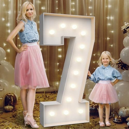 4FT Marquee Light Up Numbers 7,Party Decoration Large Marquee Light Up Letters with Weighted Water Bag,Pre-cut Foam Board Set Can Be Used for Birthdays,Weddings,Baby Anniversaries - Image 1