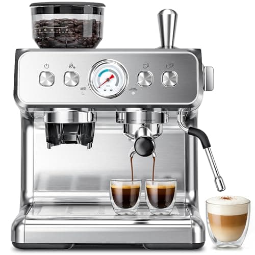 Kismile Espresso Machine with Grinder, 20 Bar Expresso Coffee Machines with Milk Frother Steam Wand, Espresso Maker with 30 Grind Settings, Expresso Machines for Home, Perfect for Cappuccino, Latte - Image 1