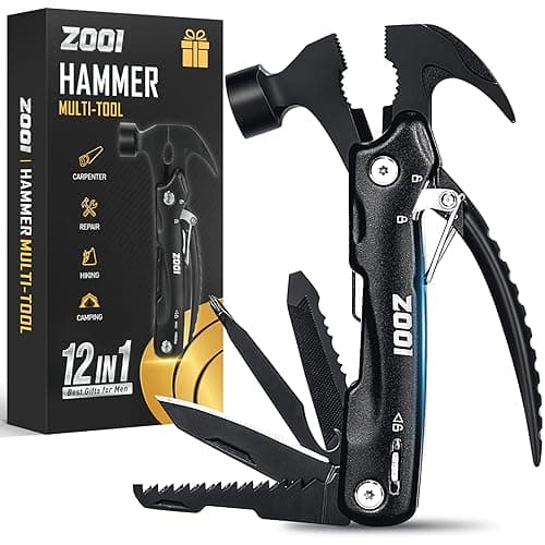 ZOOI Gifts for Men, 12 in 1 Hammer Multitool Camping Accessories, Mens Gifts for Dad, Birthday Gift for Men, Husband, Boyfriend, Grandpa, Tools Gadgets, Dad Gift for Mens Who Have Everything - Image 1
