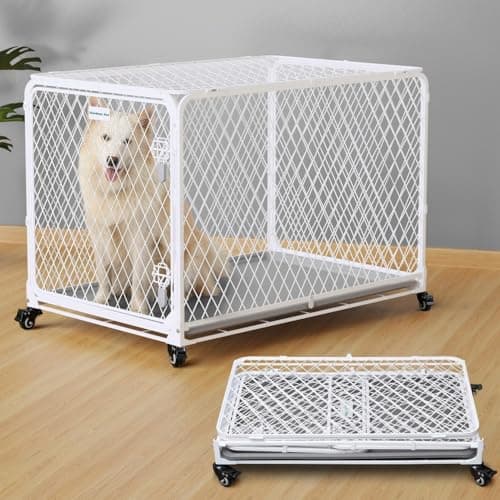 Gardner Pet 42 Inch Collapsible Diamond Mesh Dog Kennel, No Assembly Metal Dog Crate with 4 Lockable Wheels,Removable Tray,Portable Dog cage for Medium/Large Dogs(150-200 lbs) Indoor Outdoor Use - Image 1