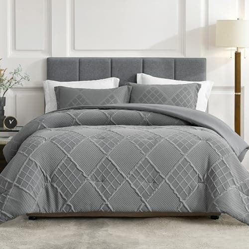 Amélie Home Twin Comforter Set, 2 Piece Grey Jacquard Bedding Set with 1 Pillow case, Soft Microfiber Diamond Design, Lightweight All-Season for Bedroom & Dorm - Image 1
