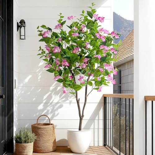 Erimda 5FT Artificial Bougainvillea Tree Artificial Tree Tall Potted Fake Bougainvillea Trees for Outdoor Indoor Lifelike Potted Faux Plants with Wood Trunk and Flowers Office Wedding Home Decor - Image 1