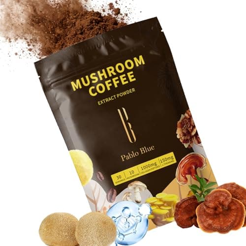 Pablo Blue Instant Mushroom Coffee & Collagen Coffee with 10 Organic Mushrooms – Lion’s Mane, Chaga, Reishi, L-Theanine in Mushroom Instant Coffee for Focus, Skin, Gut Health & Immunity, 30 Serv. - Image 1