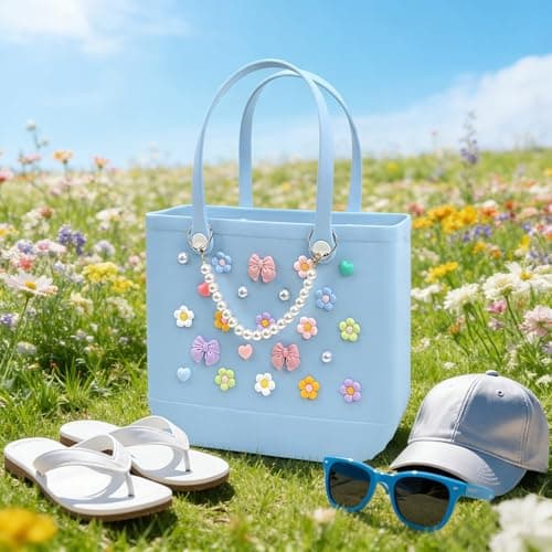 yuboo 26Pcs Bow Flower Spring Charm Accessory for Bogg Bags and Simply Southern Totes, Cute Heart Bow Flower Pearl Accessories Spring Gift for Girls Women, DIY Charms for Rubber Tote Bag Decor - Image 1