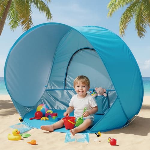 Baby Beach Tent Pop Up Baby Tent with Silver Coating UV Protection - Portable Infant Shade Canopy, Must-Have Beach Baby Essentials (Blue, 32.7" x 28.5" x 30.7") - Image 1