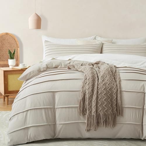 Oli Anderson Linen Grey Duvet Cover Queen Size - Pleated Queen Duvet Cover, 3PCS Soft and Breathable Textured Bedding Set with Zipper Closure(Linen,90"x90")