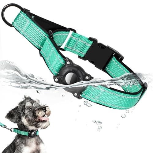 LLUAII Airtag Dog Collar, Reflective Martingale Dog Collar with IP68 Waterproof Airtag Holder, Quick Release Buckle Soft Padded Collars for Large Medium Small Dogs, Green - Image 1
