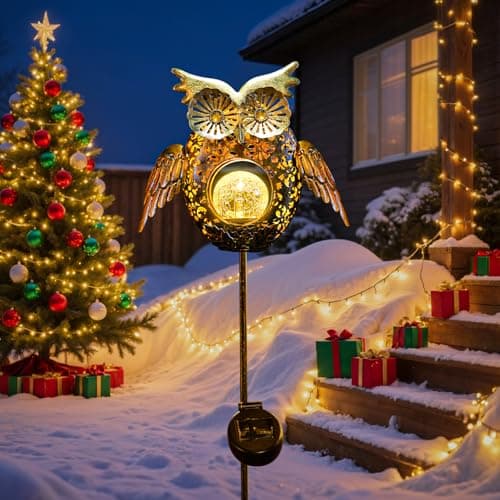 Go2garden Solar Lights Outdoor Owl Garden Gifts Mom Metal Stakes Lights for Lawn Ornaments, Yard Art, Pathway Decorations,Birthday Mothers' Day Gift for Grandma Wife (Bronze) - Image 1