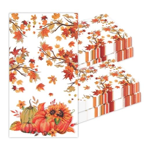 String Pull 200-Piece Maple Leaf Print Paper Napkins, Disposable Hand Towels for Bathrooms, Decorative Guest Napkins, Fall Leaves Party Supplies, Kitchen Table Decor for Thanksgiving Everyday Use - Image 1