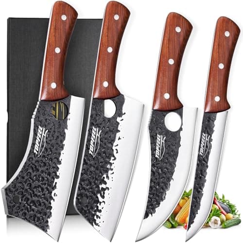 Topfeel 4PCS Meat Cleaver Set -Heavy Duty Bone Chopper & Meat Cleaver & Viking Knife & Slicing Knife, Chef Knives Set for Home Kitchen,Camping, BBQ Knives Gift for Men - Image 1