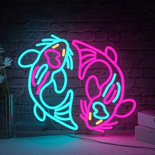 WLHOPE Koi Fish Neon Sign for Wall Decor Koi Carp Neon Light Fish Neon Signs Dimmable Neon Lights Blue Pink Fish LED Light Up Sign for Bedroom Bar Restaurant Office Fishroom Koi Pond - Image 1