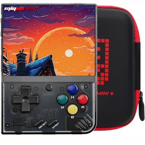 Miyoo Mini Plus with Portable Case Retro Emulator Handheld Game Console Latest Version with WiFi & RTC, 3.5’’ 640*480 IPS Screen 3000mAh Battery, Black 64GB
