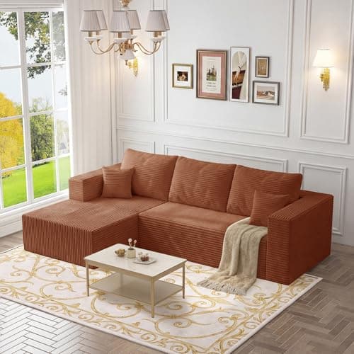 108" Modular Sectional Sofa, L-Shaped Cloud Couch with Deep Seats & Chaise, Convertible 4-in-1 Corduroy Boneless Couches for Living Room, Bedroom, No-Assembly - Brown - Image 1