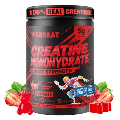 NSF Certified Creatine Gummy - Creatine Monohydrate Gummies 5g for Men & Women - Boost Focus,Strength, and Endurance, Vegan, Gluten-Free, Non-GMO, 2.5 Gram Creatine per Gummy (Strawberry 90 ct) - Image 1
