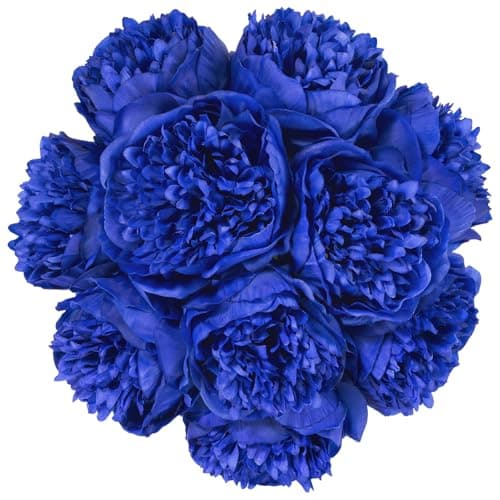 U'Artlines Artificial Peony Silk Flower with Stems 10pcs Real Look Vintage Peonies for Home Wedding Decoration (Navy Blue) - Image 1