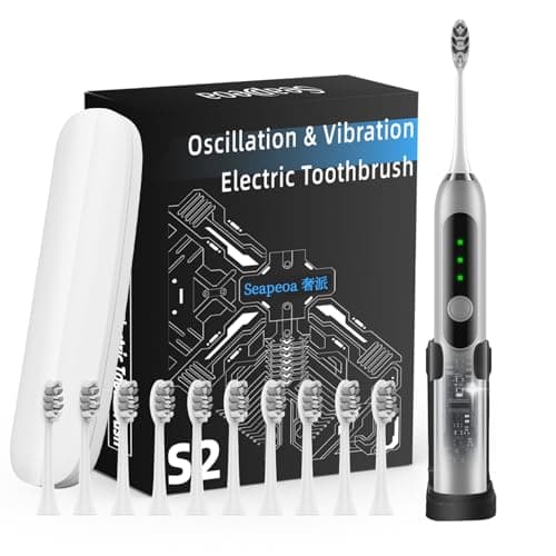 Seapeoa Adult Sonic Electric Toothbrush with 10 Brush Heads, Travel case, and wall Bracket, Suitable for Both Adults and Children, IPX8 Waterproof, USB Charging, 42000VPM, Silver - Image 1