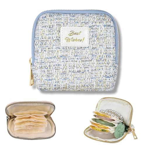 Small Travel Jewelry Case, Soft Tweed Organizer Pouch for Bangle, Bracelets, large Earrings, Beaded necklace, Anti-Scratch & Portable Jewelry Bag Holder for Travel & Everyday Use (Icy Blue Tweed) - Image 1