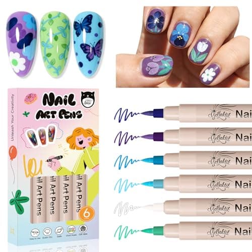 6 Colors Nail Art Pens Set - 3D Nail Polish Pens 0.7MM Acrylic Paint Pens Nail Markers for Nail Art Dotting Drawing Painting Liner Brush for DIY Home & Salon Halloween Decoration Beginners Gifts - Image 1