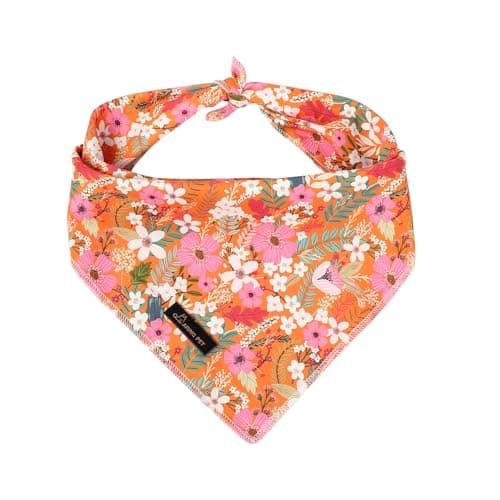 ARING PET Floral Dog Bandanas, Flower Leaf Triangle Scarf for Small Medium Large Boy Girl Dogs-Size S