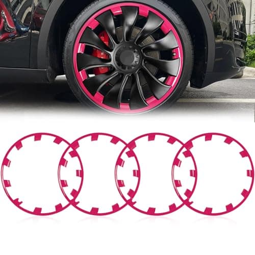 Wheel Rim Protect for Tesla Model Y 21" (2020-2024), Easy-Install Hubcaps Induction Wheel Cover, Scratch-Resistant Car Tire Trim Rings, Stylish Giftable, Brilliant Magenta 4Pcs Model Y Accessories - Image 1