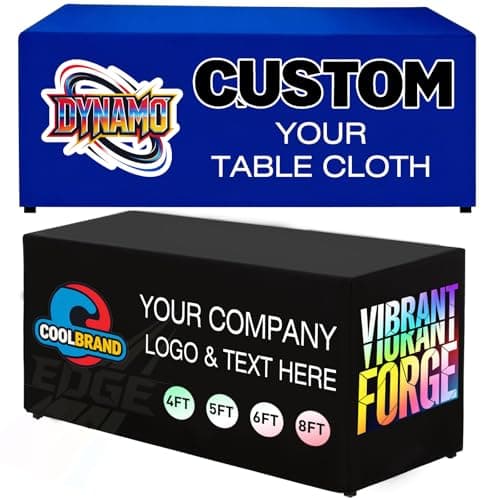 Custom Table Cloth with Business Logo Text 4FT 5FT 6FT 8FT Custom Tablecloth Rectangle Table for Tradeshow Events Wedding Anniversary Personalized Fitted Table Cover (5 FT Closed Back (60" x 30")) - Image 1