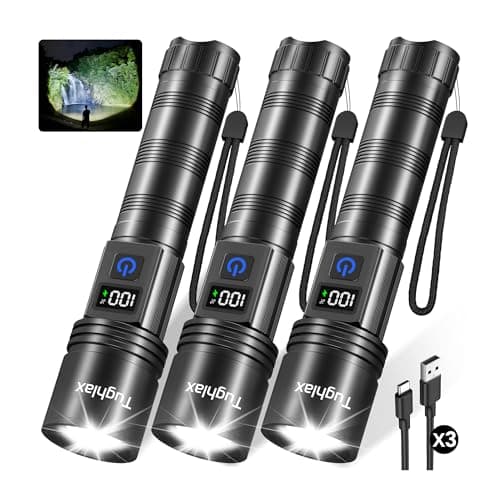 Tughlax 3Pack Rechargeable Flashlights High Lumens, Super Bright Flashlight with LCD Digital Display, 5 Modes Adjustable LED Flashlight Tactical Flashlights High Powered, Flash Lights for Emergency - Image 1
