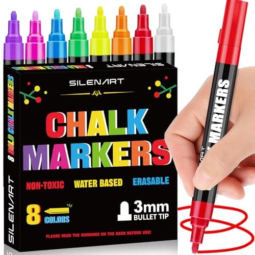 SILENART Liquid Chalk Markers - 8 Vibrant Colors - Chalkboard Markers for Blackboard Glass Window Car Dry Erase Board Acrylic Calendar Board Whiteboard- Wet Erase - Image 1