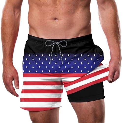 Cozople Mens Swim Trunks American Flag 4th of July Swimming Trunks with Compression Liner Quick Dry Beach Swimwear Bathing Suit XL - Image 1