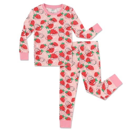 NewSeed So Soft Kids 2-Piece Viscose from Bamboo Outfit Set, Long Sleeve Top & Leggings, Cozy Base Layer for Boys & Girls (Strawberry, 5-6Y) - Image 1
