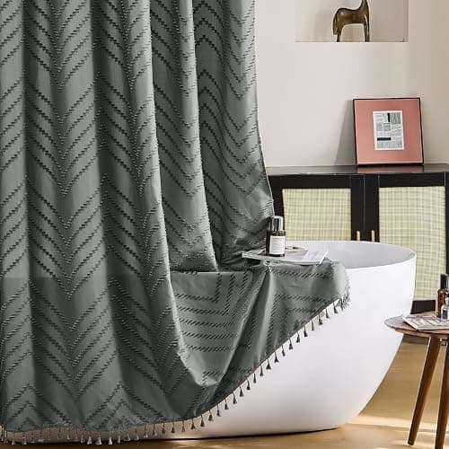 Siiluminisoy Stall Shower Curtain 36x72 Grey Fabric Shower Curtain Stall Size Cloth Shower Curtains Tufted Chevron Striped Textured Modern Farmhouse Minimalist for Bathroom Decor - Image 1