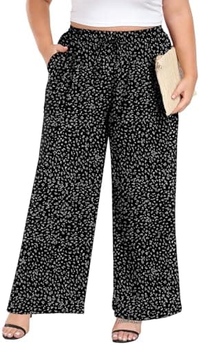 Lastshe Women's Plus Size Wide Leg Pants High Waisted Pants Slacks for Curvy Women,Black W Dot,3X - Image 1