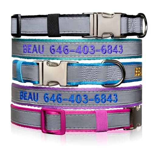 Reflective Personalized Dog Collar - Custom Embroidered Dog Collars with Pet Name and Phone Number for Boy and Girl Dogs, 4 Adjustable Sizes, XSmall,Small, Medium and Large (Metal Buckle) - Image 1